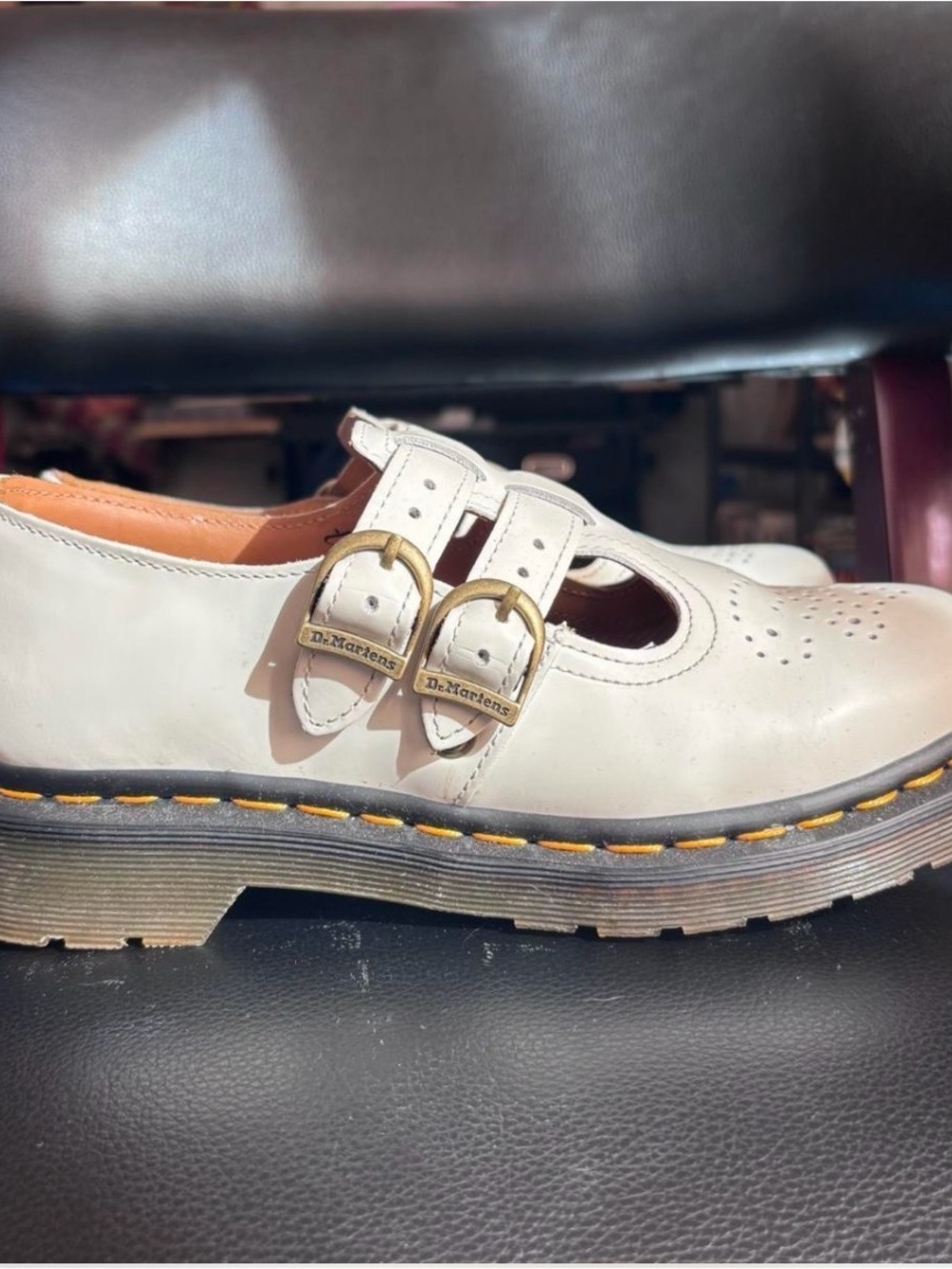 Dr. Martens White Double-Buckle Mary Jane Clog